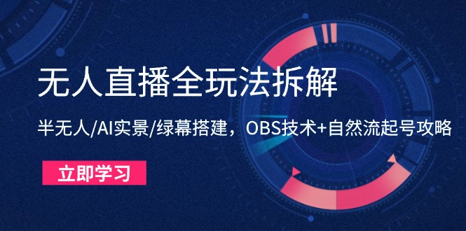 无人直播全玩法拆解：半无人/AI实景/绿幕搭建，OBS技术+自然流起号攻略-多米网络