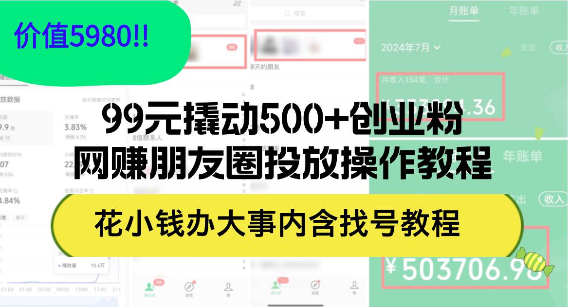 99元撬动500+创业粉，网赚朋友圈投放操作教程价值5980！花小钱办大事内…-多米网络