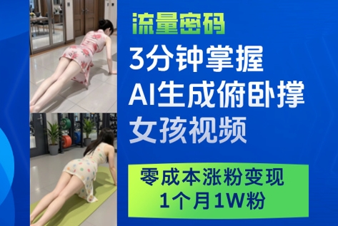 3分钟掌握AI生成俯卧撑女孩视频，零成本涨粉变现，1个月1W粉-多米网络