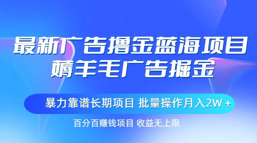 最新广告撸金蓝海项目，薅羊毛广告掘金 长期项目 批量操作月入2W＋-多米网络