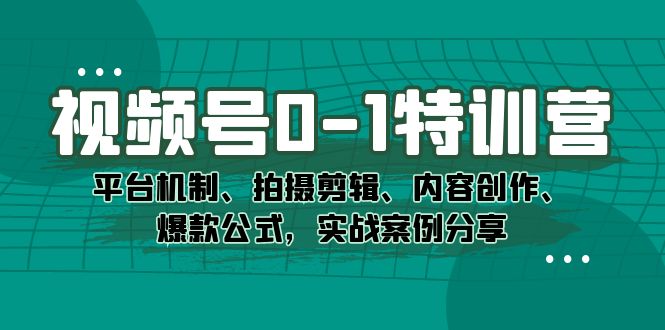视频号0-1特训营：平台机制、拍摄剪辑、内容创作、爆款公式，实战案例分享-多米网络