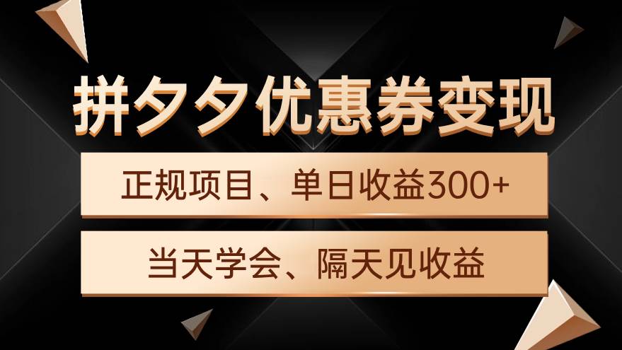 拼夕夕优惠券变现，单日收益300+，手机电脑都可操作-多米网络