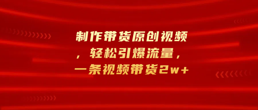 制作带货原创视频，轻松引爆流量，一条视频带货2w+-多米网络