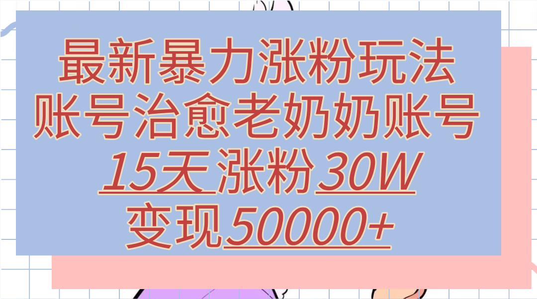 最新暴力涨粉玩法，治愈老奶奶账号，15天涨粉30W，变现50000+【揭秘】-多米网络