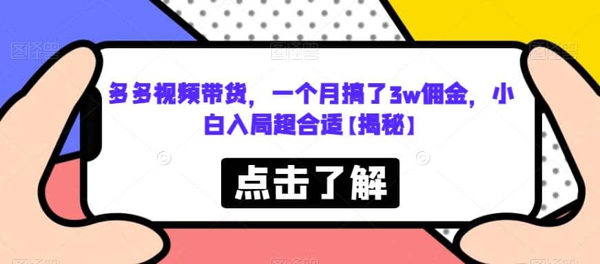 多多视频带货，一个月搞了3w佣金，小白入局超合适【揭秘】-多米网络