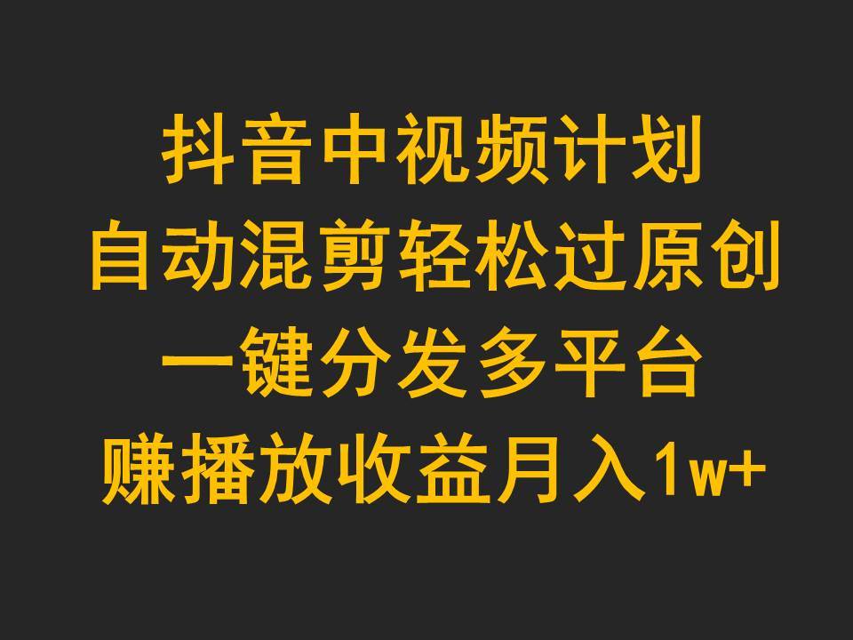 抖音中视频计划，自动混剪轻松过原创，一键分发多平台赚播放收益，月入1w+-多米网络