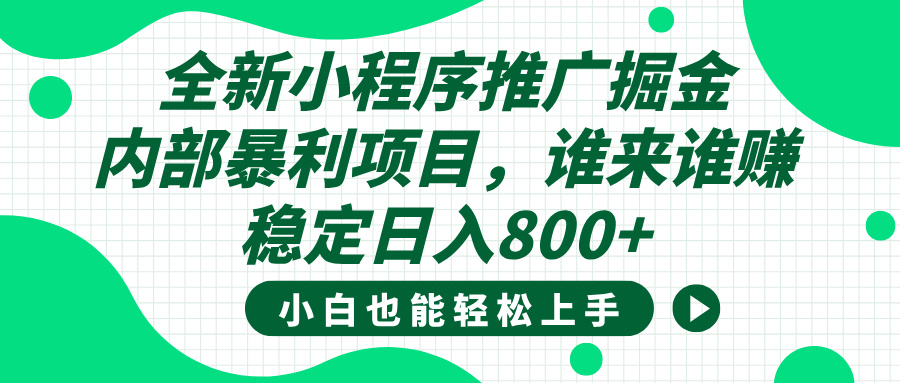 全新小程序推广掘金，内部暴利项目，小白轻松上手，稳定日入800+-多米网络