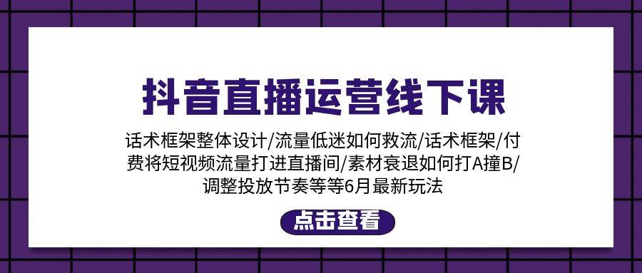 抖音直播运营线下课：话术框架/付费流量直播间/素材A撞B/等6月新玩法-多米网络