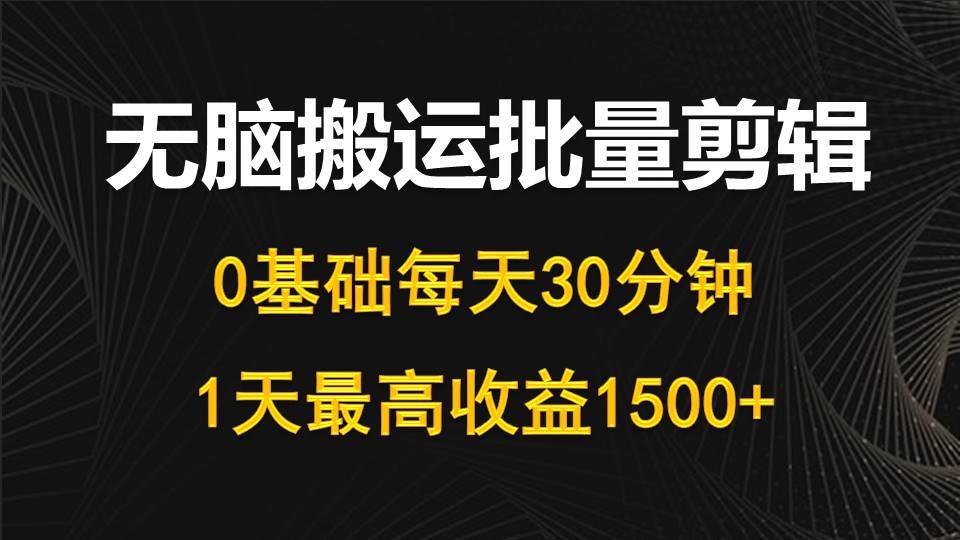 每天30分钟，0基础无脑搬运批量剪辑，1天最高收益1500+-多米网络