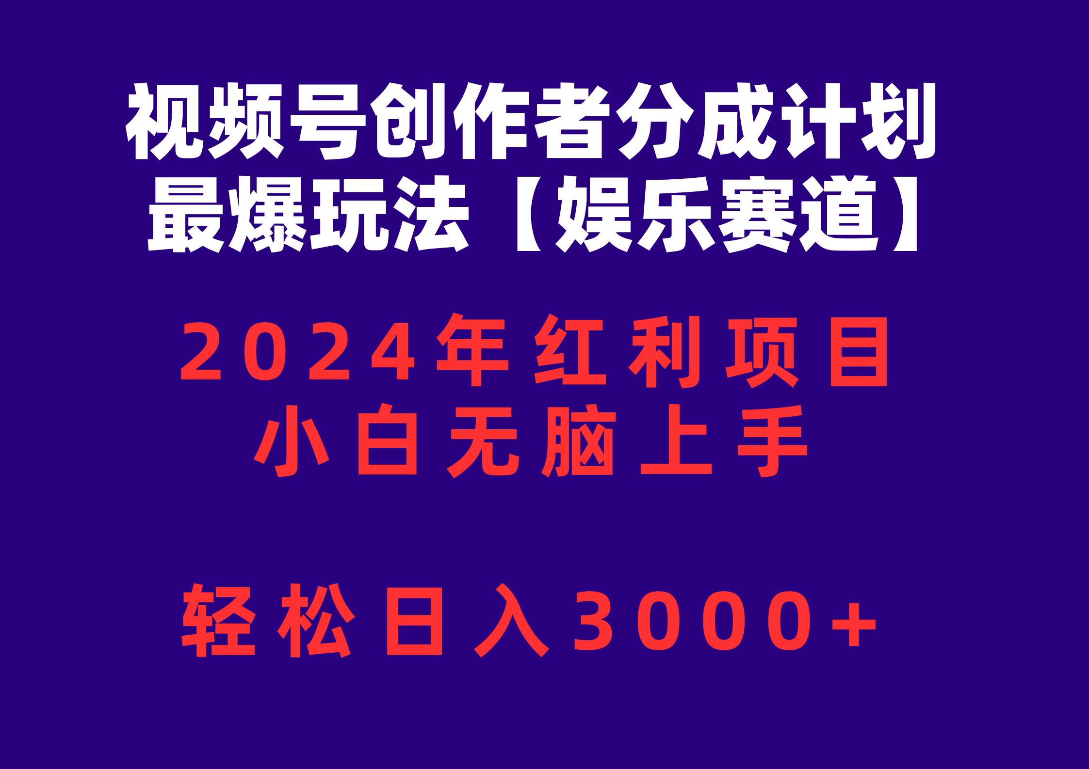 视频号创作者分成2024最爆玩法【娱乐赛道】，小白无脑上手，轻松日入3000+-多米网络