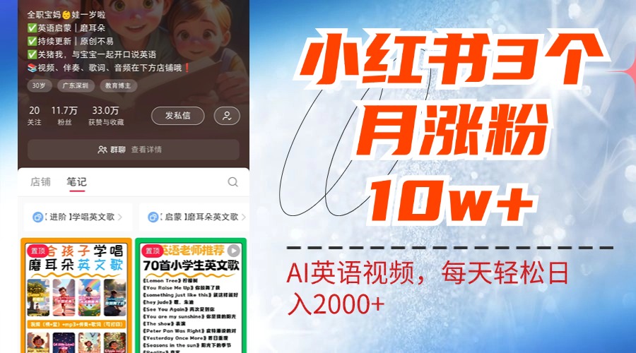 小红书三个月涨粉10W！AI英语视频0成本制作，每天轻松日入2000+-多米网络