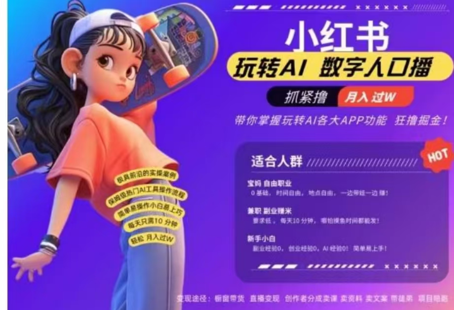小红书数字人暴力起号，AI改写文案，流量火爆月入破W轻松拿捏，再也不用费劲录口播-多米网络