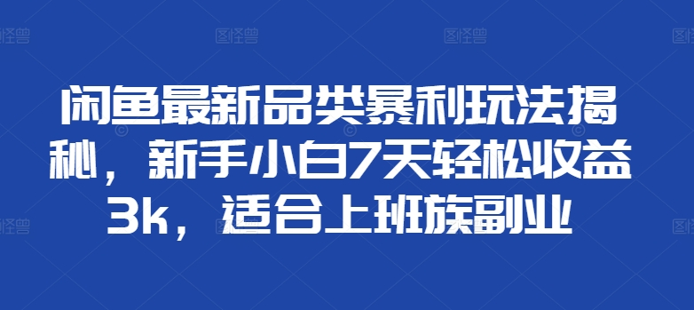 闲鱼最新品类暴利玩法揭秘，新手小白7天轻松赚3000+，适合上班族副业-多米网络