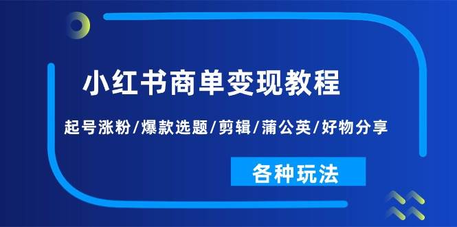 小红书商单变现教程：起号涨粉/爆款选题/剪辑/蒲公英/好物分享/各种玩法-多米网络