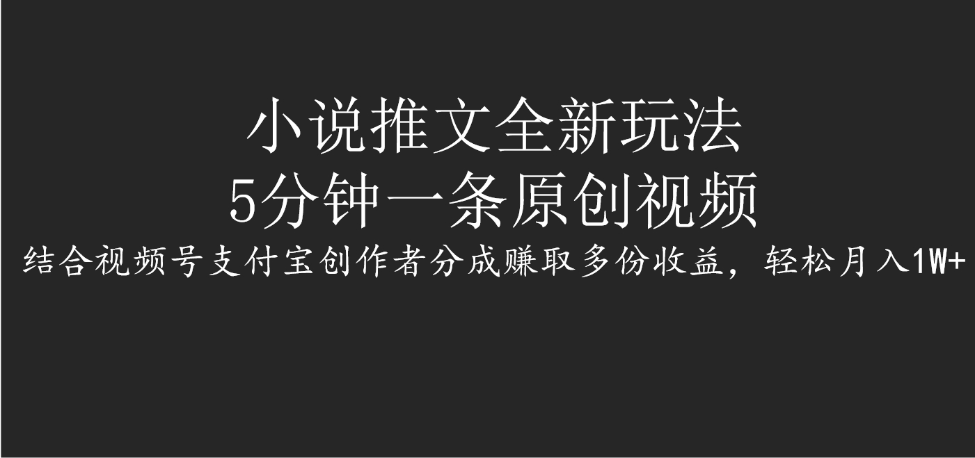 小说推文全新玩法，5分钟一条原创视频，结合视频号支付宝创作者分成赚取多份收益，轻松月入1W+-多米网络