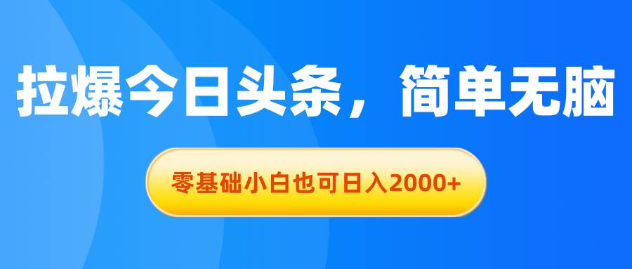 拉爆今日头条，简单无脑，零基础小白也可日入2000+-多米网络