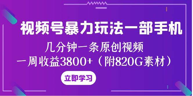 视频号暴力玩法一部手机 几分钟一条原创视频 一周收益3800+（附820G素材）-多米网络