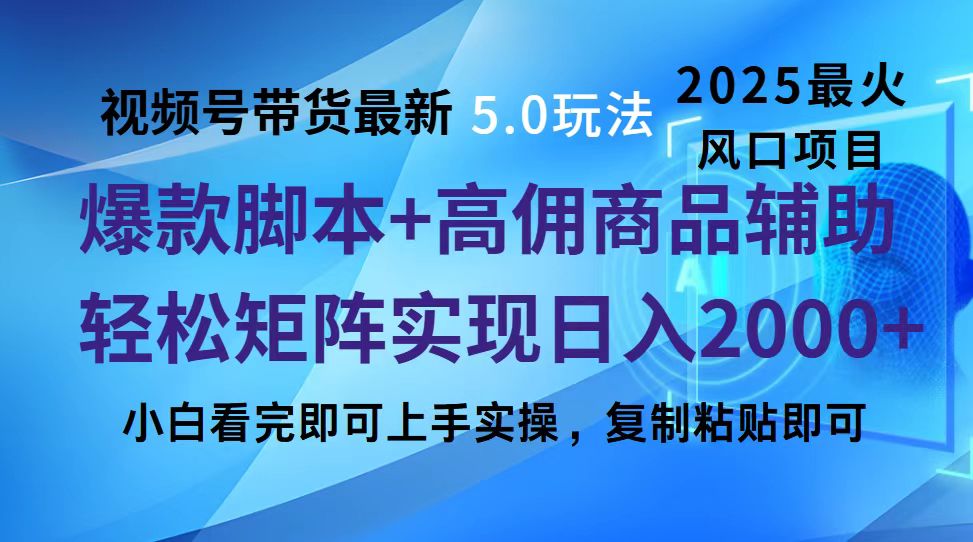 视频号带货最新5.0玩法，作品制作简单，当天起号，复制粘贴，脚本辅助，轻松矩阵日入2000+-多米网络