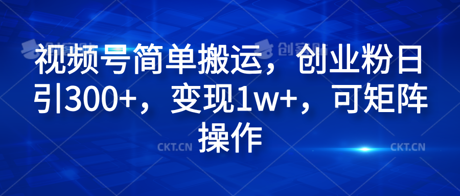 视频号简单搬运，创业粉日引300+，变现1w+，可矩阵操作-多米网络