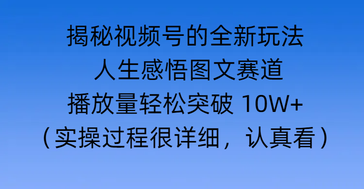 揭秘视频号的全新玩法 —— 人生感悟图文赛道-多米网络