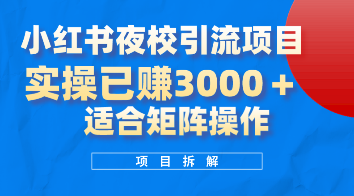 小红书夜校引流变现项目，实操日赚3000+，适合矩阵放大操作-多米网络