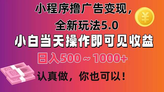 小程序撸广告变现，全新玩法5.0，小白当天操作即可上手，日收益 500~1000+-多米网络
