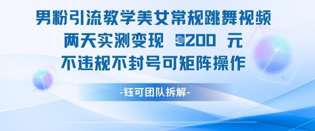 男粉引流教学美女常规跳舞视频两天实测变现1k+，不违规不封号可矩阵操作-多米网络