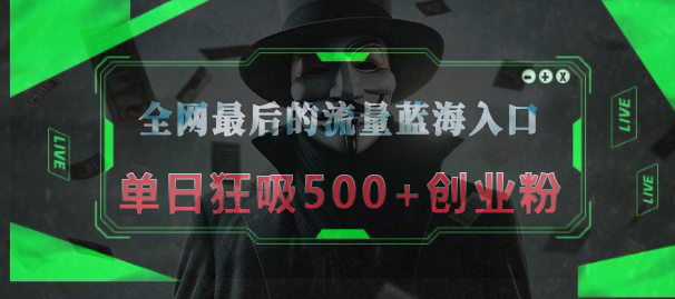 全网最后的流量蓝海入口，半小时引流50+创业粉，单日狂吸500+创业粉-多米网络