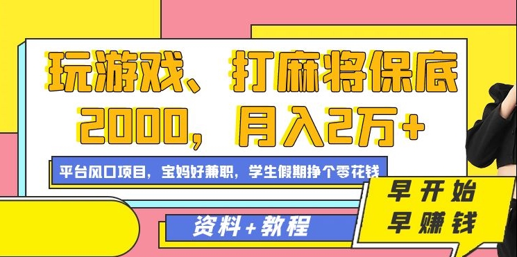玩游戏、打麻将保底2000，月入2万+，平台风口项目-多米网络