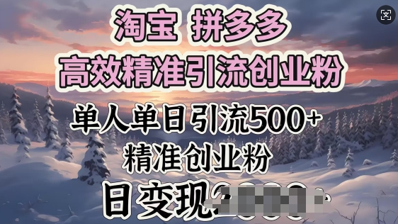 淘宝拼多多高效精准引流创业粉，单人单日引流500+创业粉，日变现多张-米创网