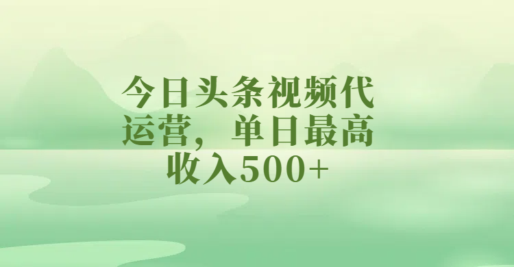 今日头条视频代运营，单日最高收入500+-米创网