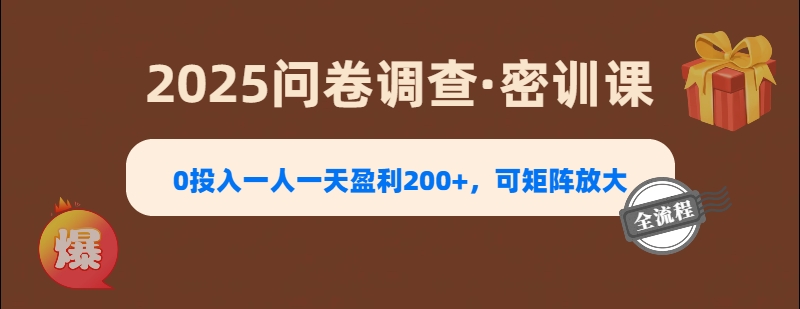2025《问卷调查》0投入一人一天盈利200+，可矩阵放大-米创网