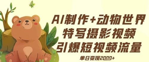 AI制作动物世界特写摄影视频+引爆短视频流量+单日变现多张-米创网