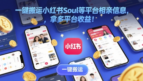 一键搬运小红书Soul等平台相亲信息，拿多平台收益!-米创网