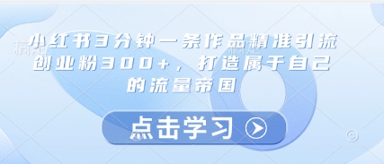 小红书3分钟一条作品精准引流创业粉300+，打造属于自己的流量帝国-米创网