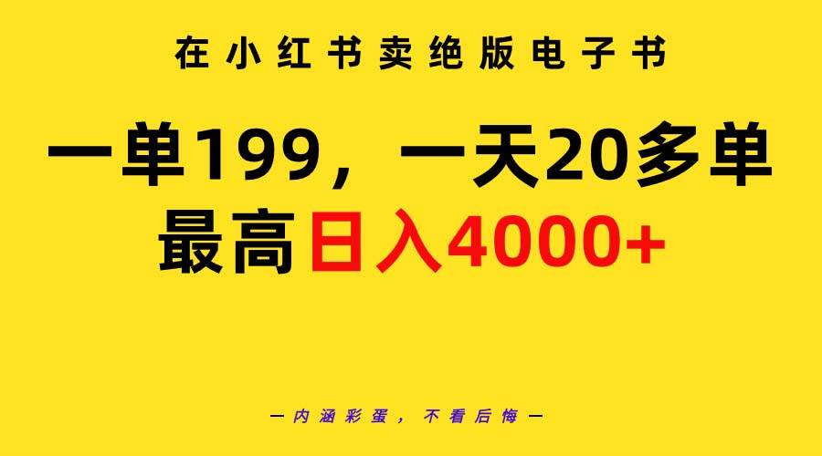 在小红书卖绝版电子书，一单199 一天最多搞20多单，最高日入4000+教程+资料-米创网