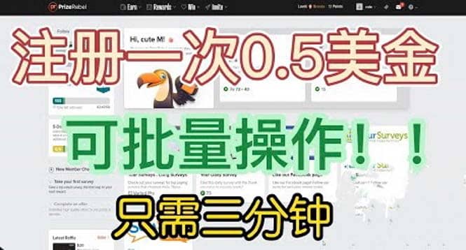 国外项目注册一次0.5美金 只需三分钟无脑操作 可批量放大 小白工作室福利-米创网