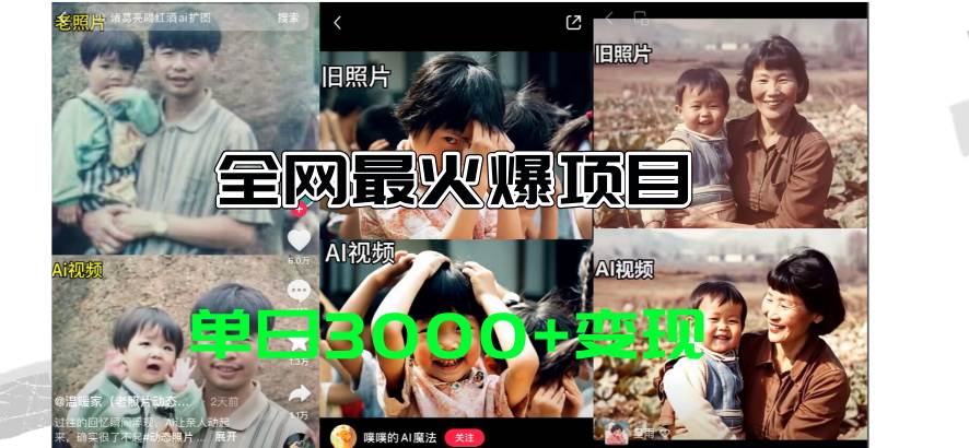 全网爆火的AI让老照片动起来教程，蹭热点日赚3000+，内含免费工具一键…-米创网