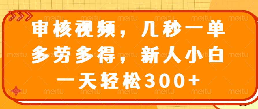审核视频项目，几秒一单，多劳多得，新人小白一天轻松300+-米创网