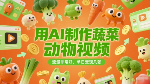 用AI制作蔬菜动物视频，流量非常好，单日变现几张-米创网