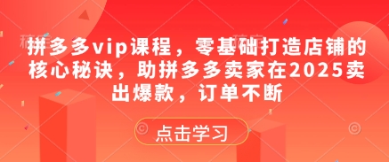 拼多多vip课程，零基础打造店铺的核心秘诀，助拼多多卖家在2025卖出爆款，订单不断-米创网