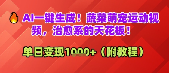 AI一键生成！蔬菜萌宠运动视频，治愈系的天花板！单日变现多张-米创网