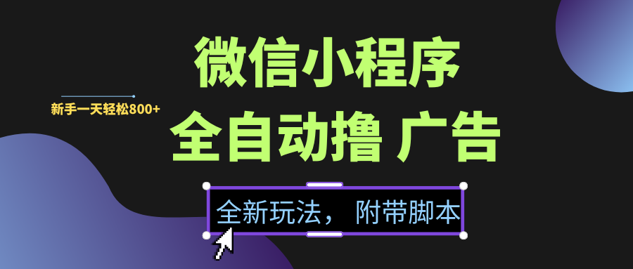 微信小程序挂机撸广告，全新玩法，新手一天轻松800+【附带脚本】-米创网
