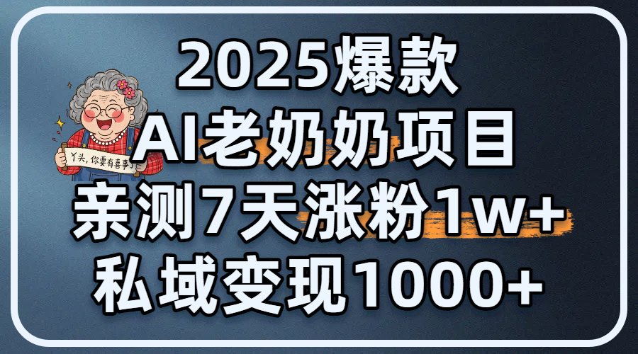 2025爆款 AI 老奶奶项目：亲测 7 天涨粉 1W+，私域变现 1000+-米创网