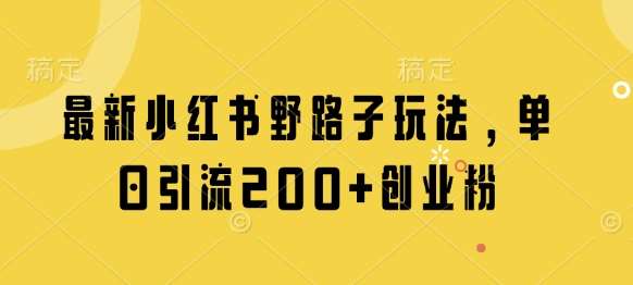 最新小红书野路子玩法，单日引流200+创业粉-米创网