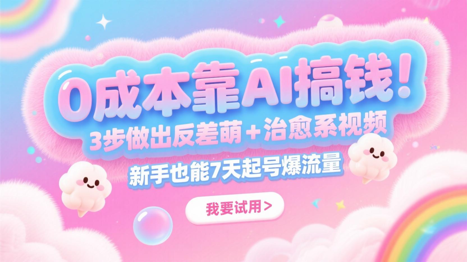 0成本靠AI搞钱！3步做出反差萌+治愈系视频，新手也能7天起号爆流量，月入5位数-米创网