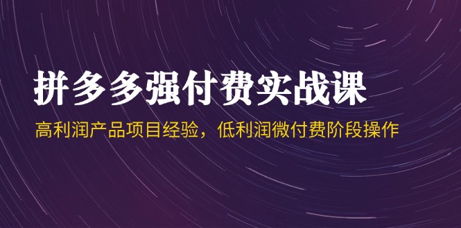 拼多多强付费实战课-44期，高利润产品项目经验，低利润微付费阶段操作-米创网