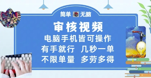 审核视频，电脑手机皆可操作，有手就行，几秒一单，不限单量，多劳多得【揭秘】-米创网