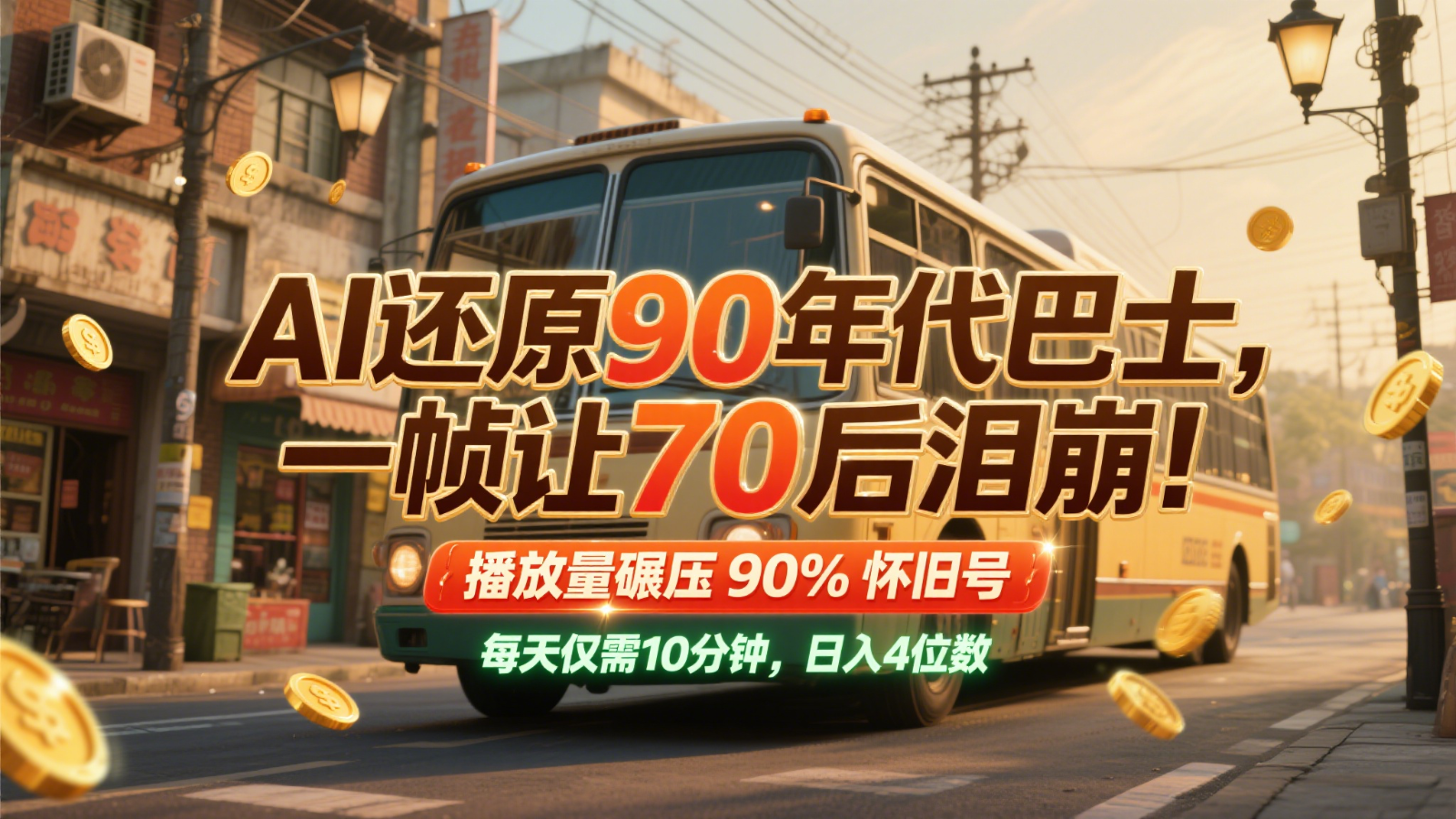 AI还原90年代巴士，一帧让70后泪崩！播放量碾压90%怀旧号，每天10分钟，日入4位数-米创网