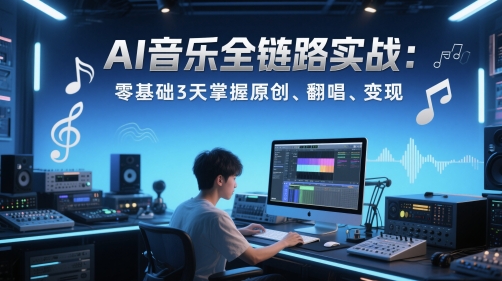 AI音乐全链路实战变现课：零基础3天掌握原创、翻唱、变现-米创网